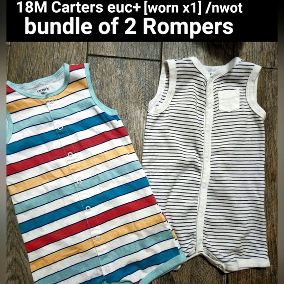 2 Euc/nwot!! CARTER'S 18M rompers - Picture 1 of 4
